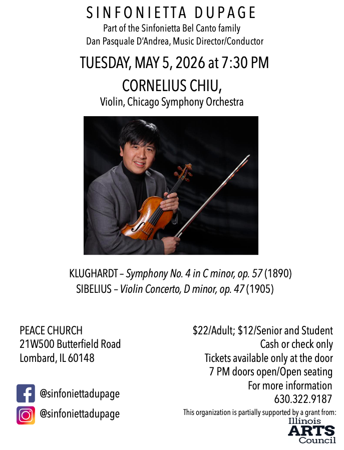 Sinfonietta DuPage Concert - Tuesday, May 5, 2026, 7:30 PM Cornelius Chiu